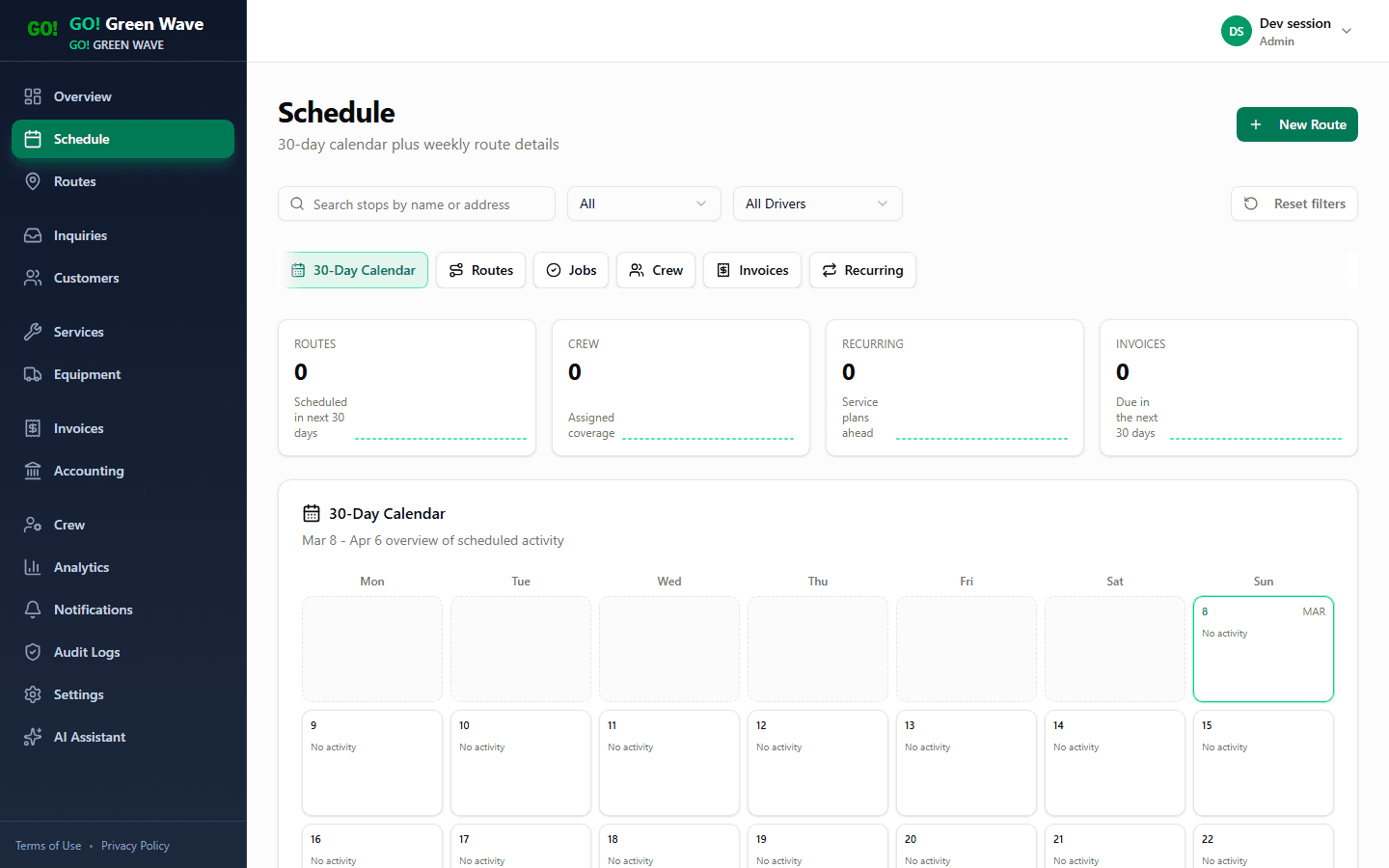 Schedule board showing jobs and route planning